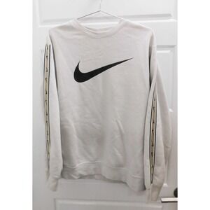 Nike Sweatshirt Beige Repeat Pack Logo Big Swoosh Center Fleece sz S‎